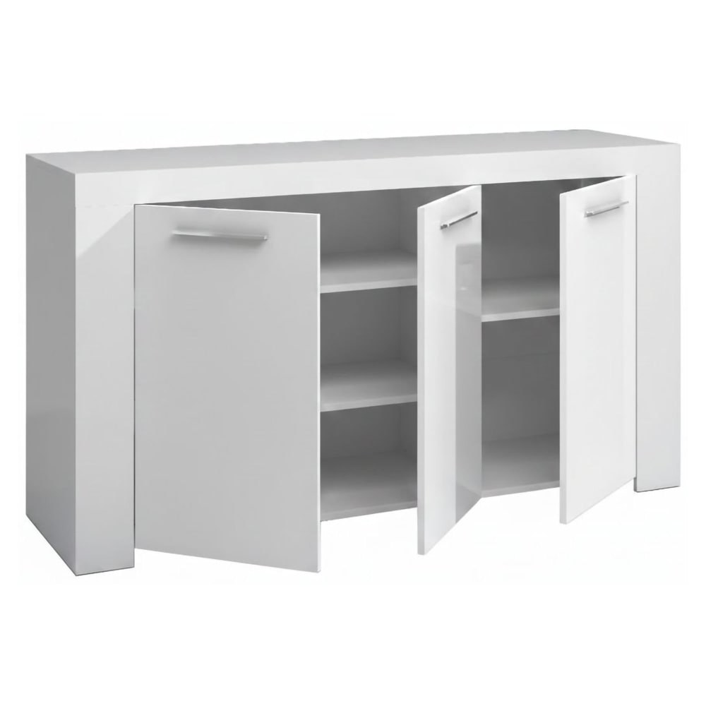 Buffet enfilade AMACULI blanc 144 cm avec trois portes battantes