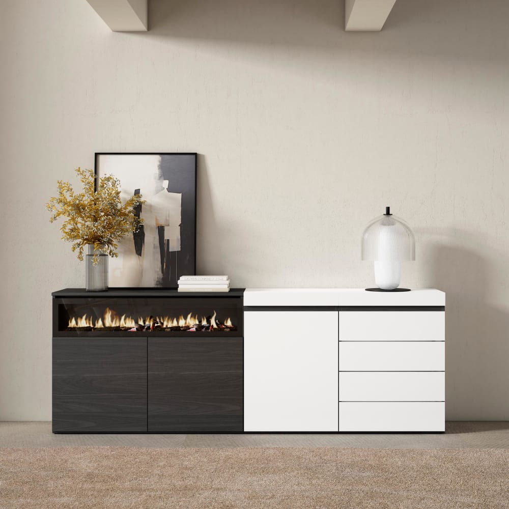 Détail des tiroirs sans poignée du buffet COZY