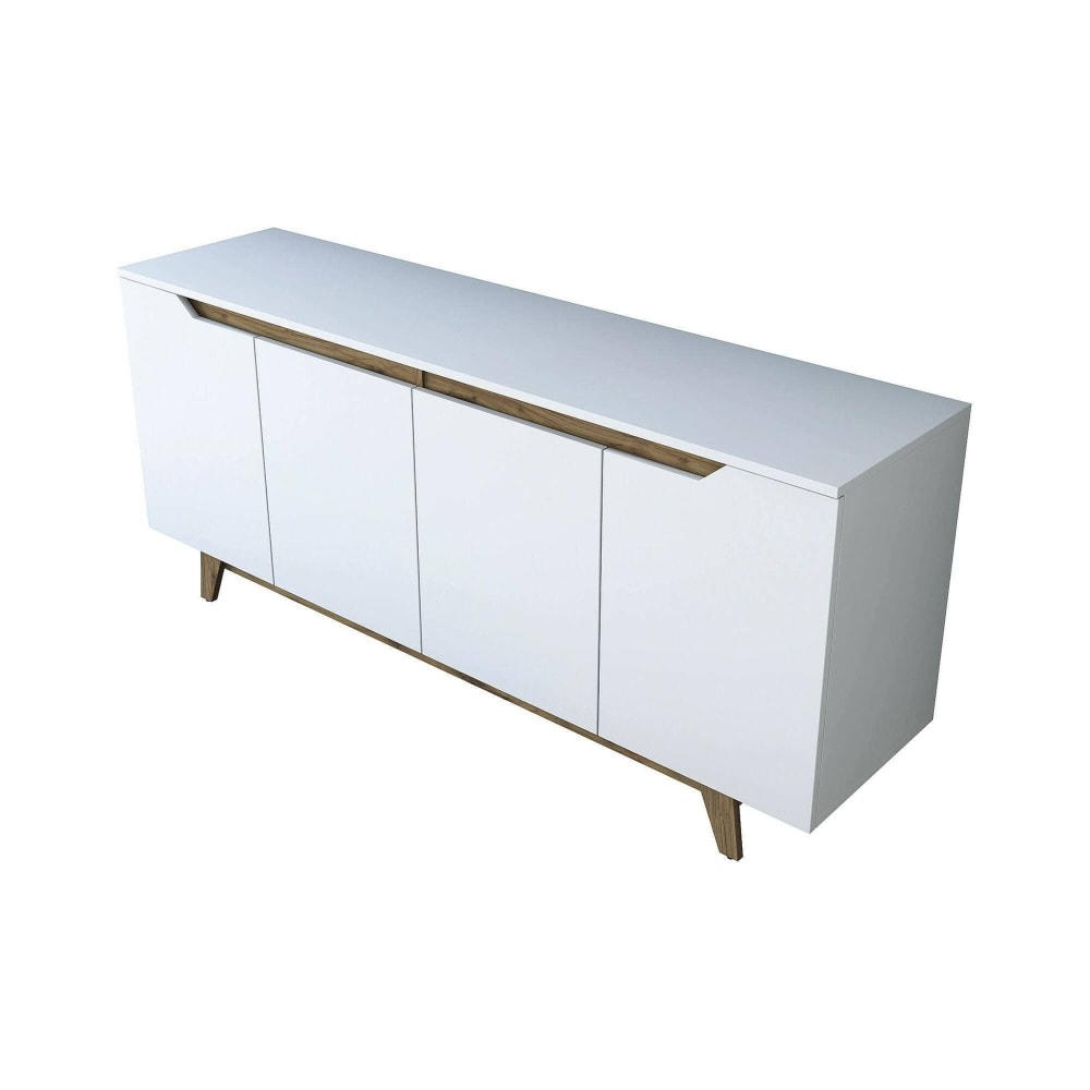 Grand buffet ASCARO blanc et effet noyer 180 cm