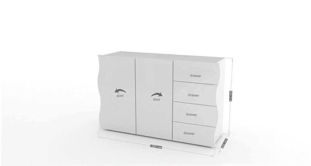 Buffet ROMOLO tiroirs ouverts sur les rangements
