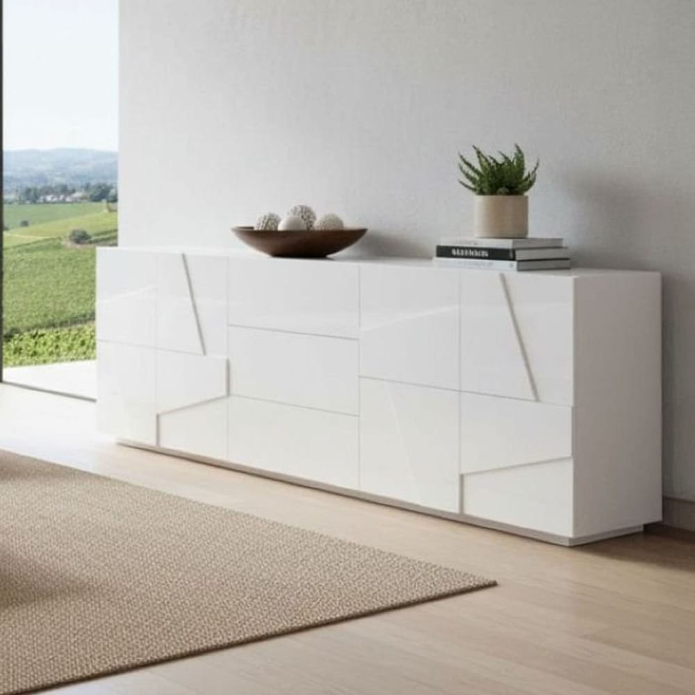 Détail de la laque blanc brillant du buffet ZEUS