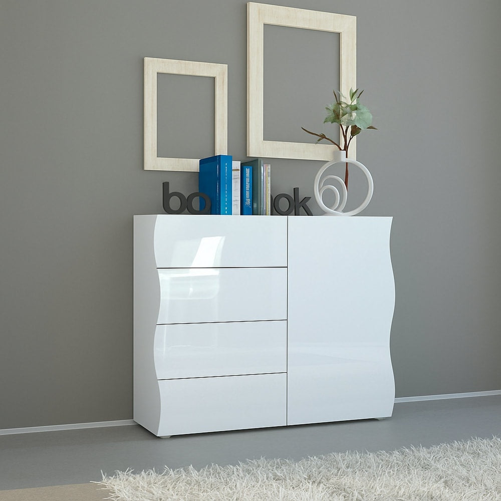 Détail de la finition blanc brillant du buffet ABIG