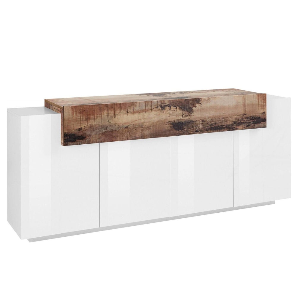 Buffet de cuisine DISCORDIA blanc et érable 200 cm avec 4 portes