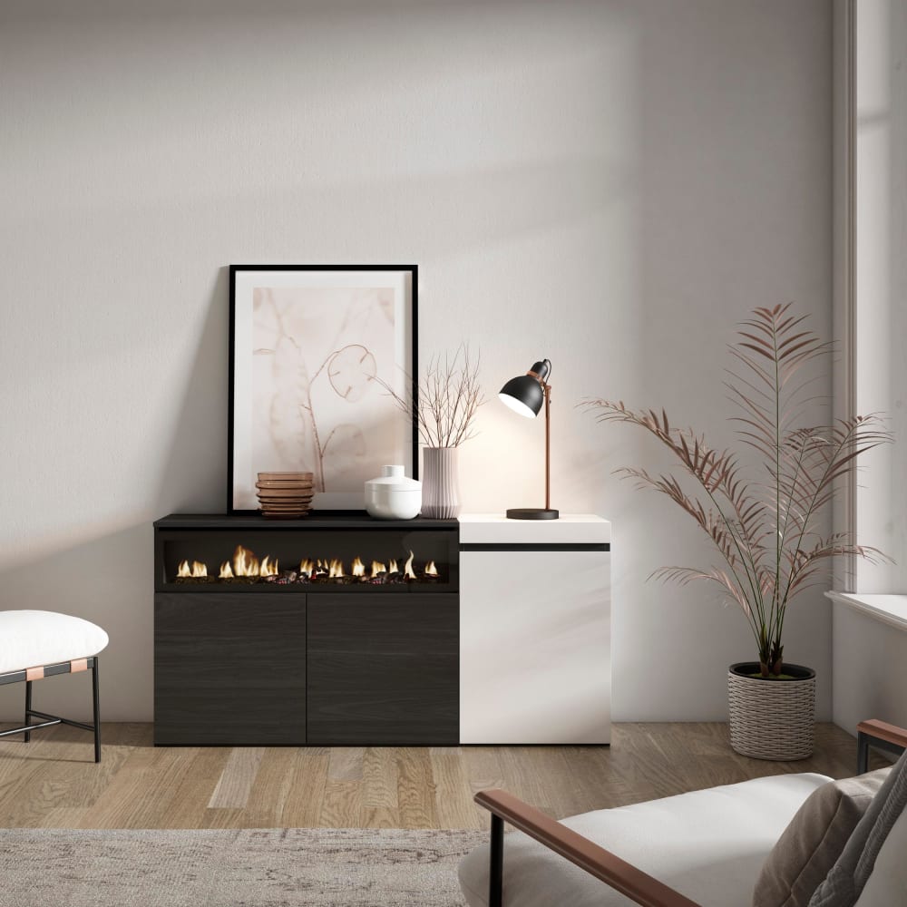 Détail des flammes LED du buffet COZY