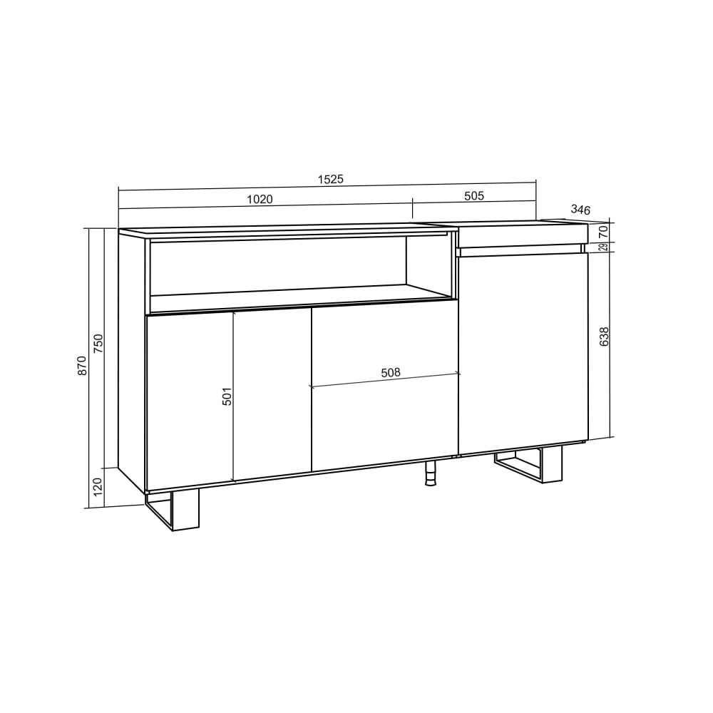 Buffet COZY portes ouvertes sur son module principal