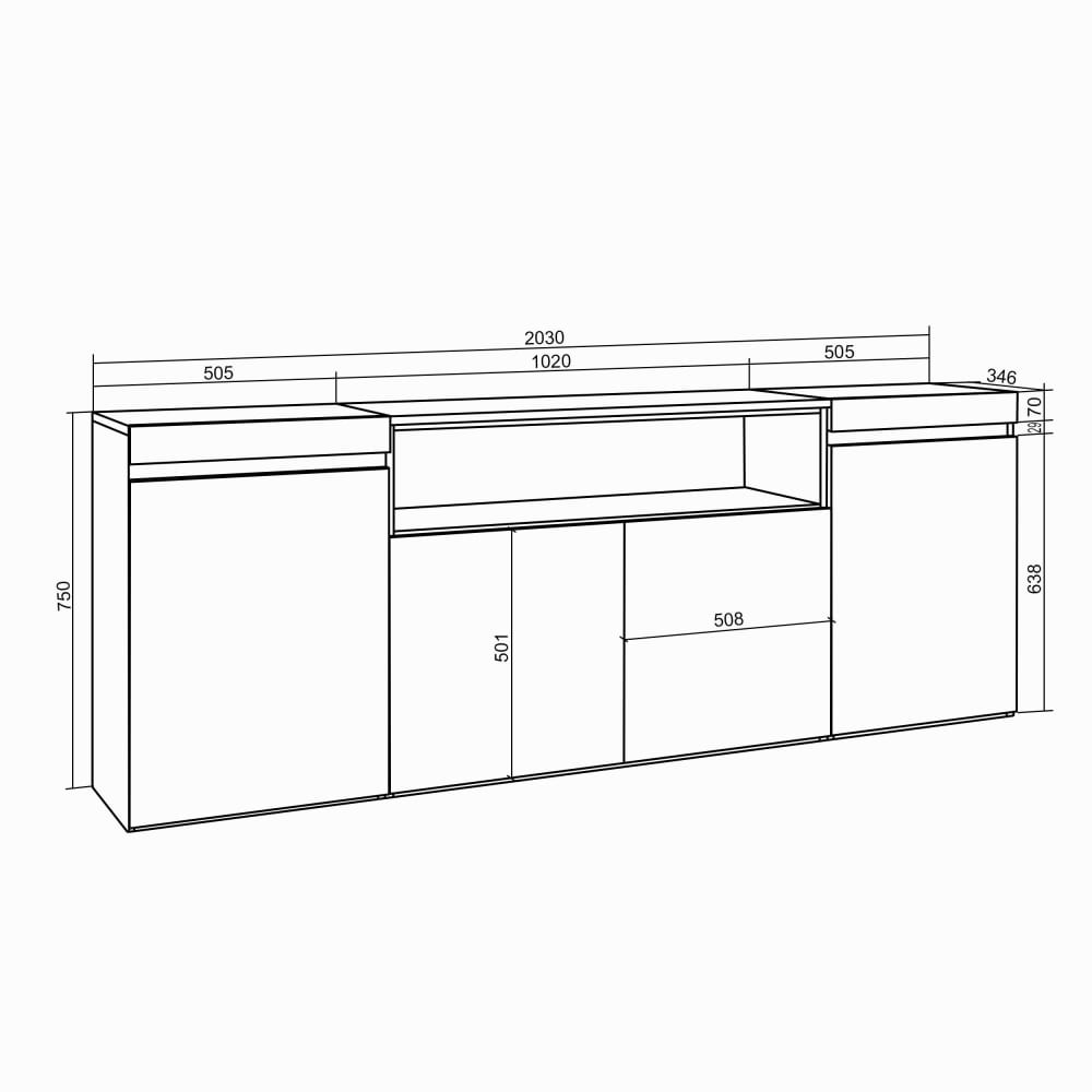 Détail du foyer LED du buffet COZY