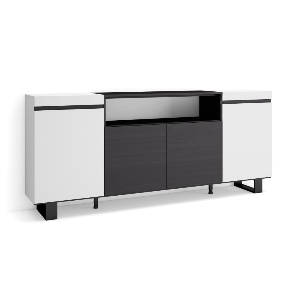 Buffet COZY blanc et noir 200 cm sur pieds métal industriels