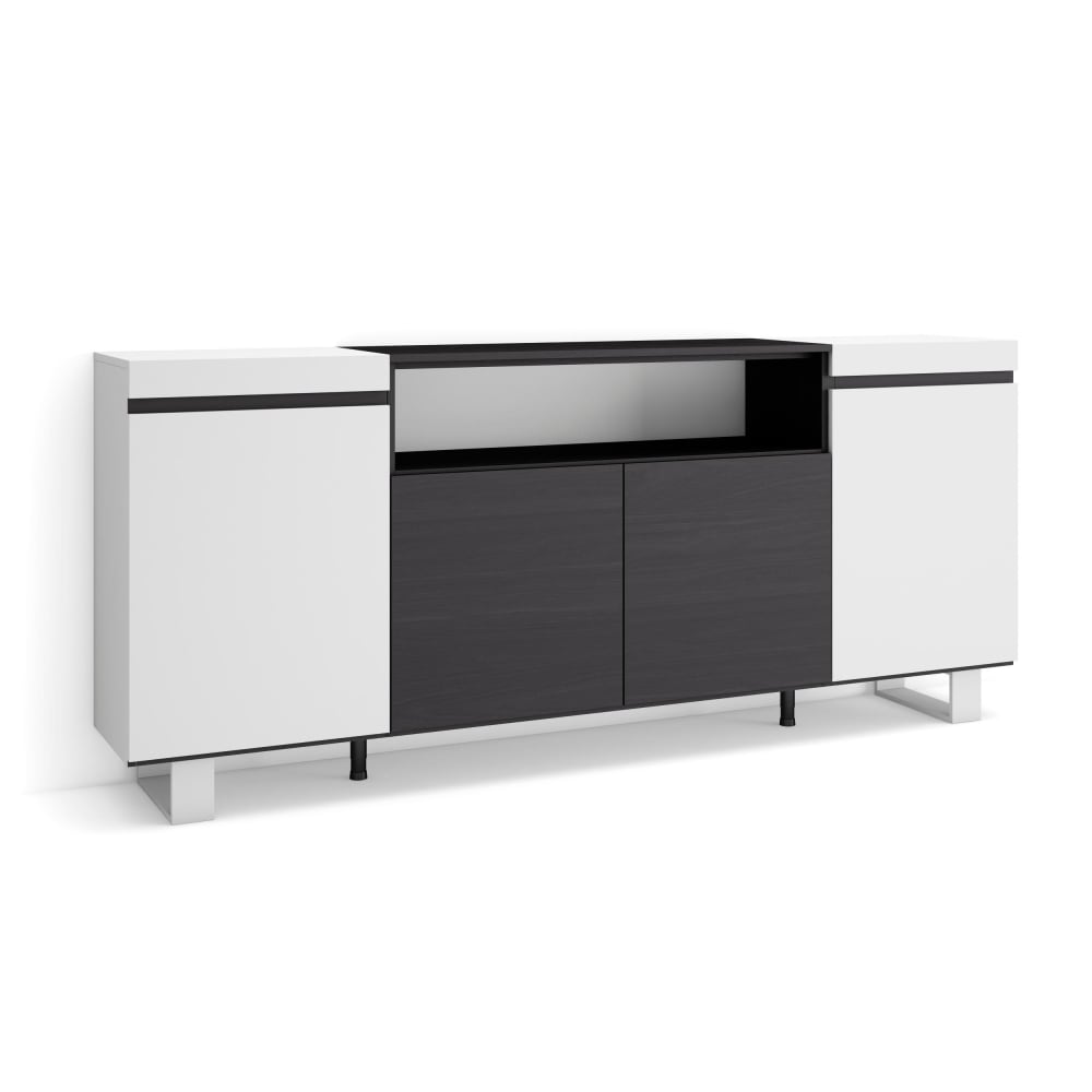 Buffet enfilade COZY blanc et noir 200 cm sur pieds bois