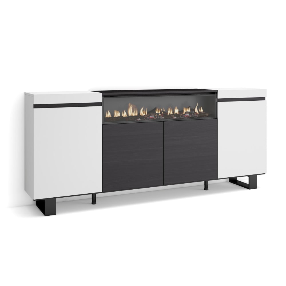 Grand buffet COZY blanc et noir sur pieds bois 200 cm