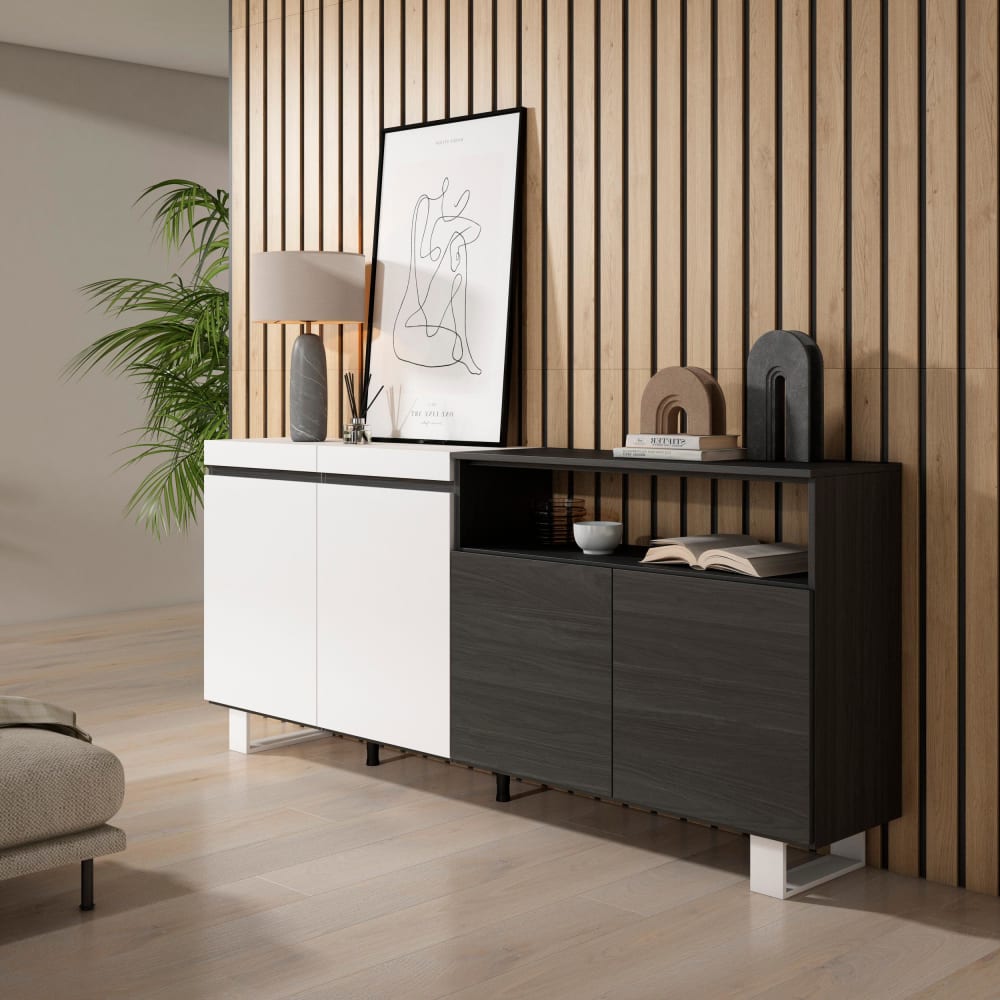 Détail des pieds bois blancs du buffet COZY