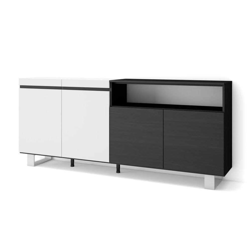 Buffet enfilade COZY blanc et noir 200 cm sur pieds bois