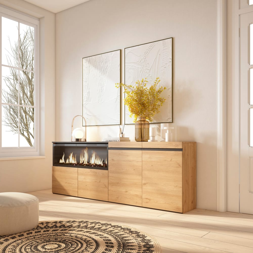 Détail du veinage effet chêne du buffet COZY