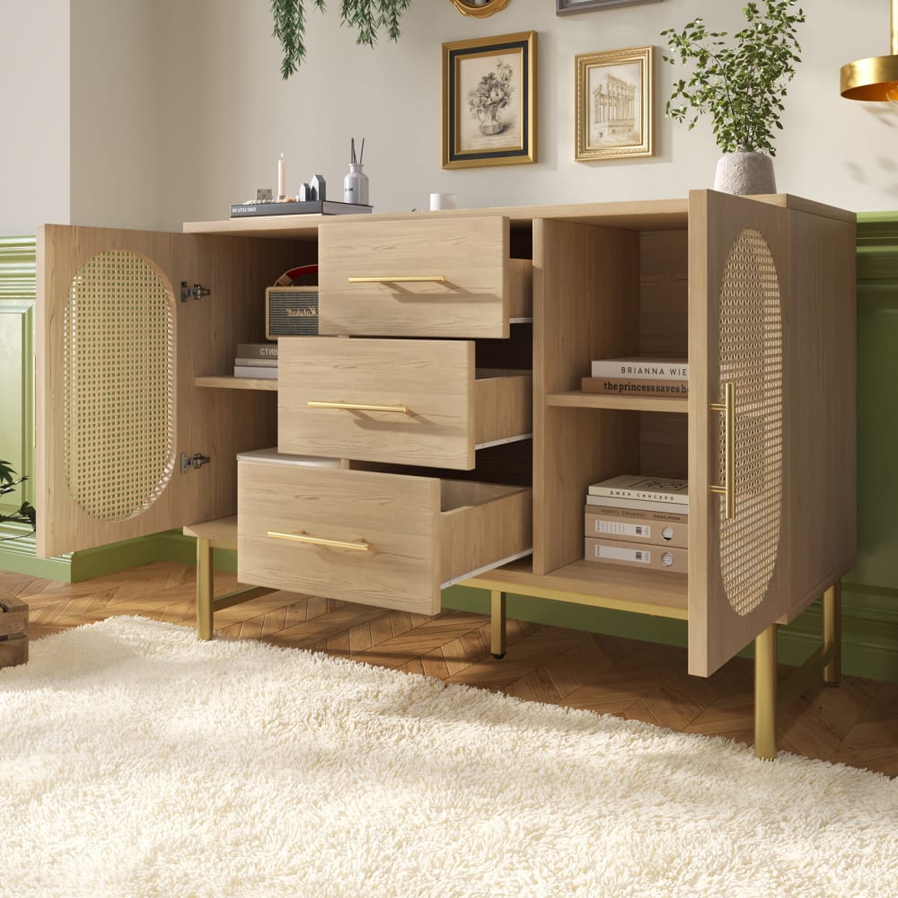 Détail du tressage aspect rotin du buffet URBAN MEUBLE