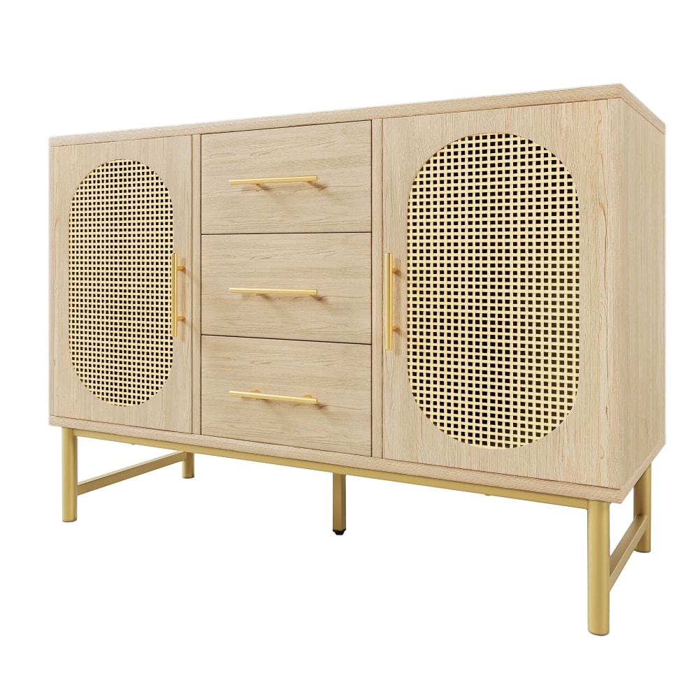 Buffet URBAN MEUBLE effet chêne et tressage aspect rotin 120 cm