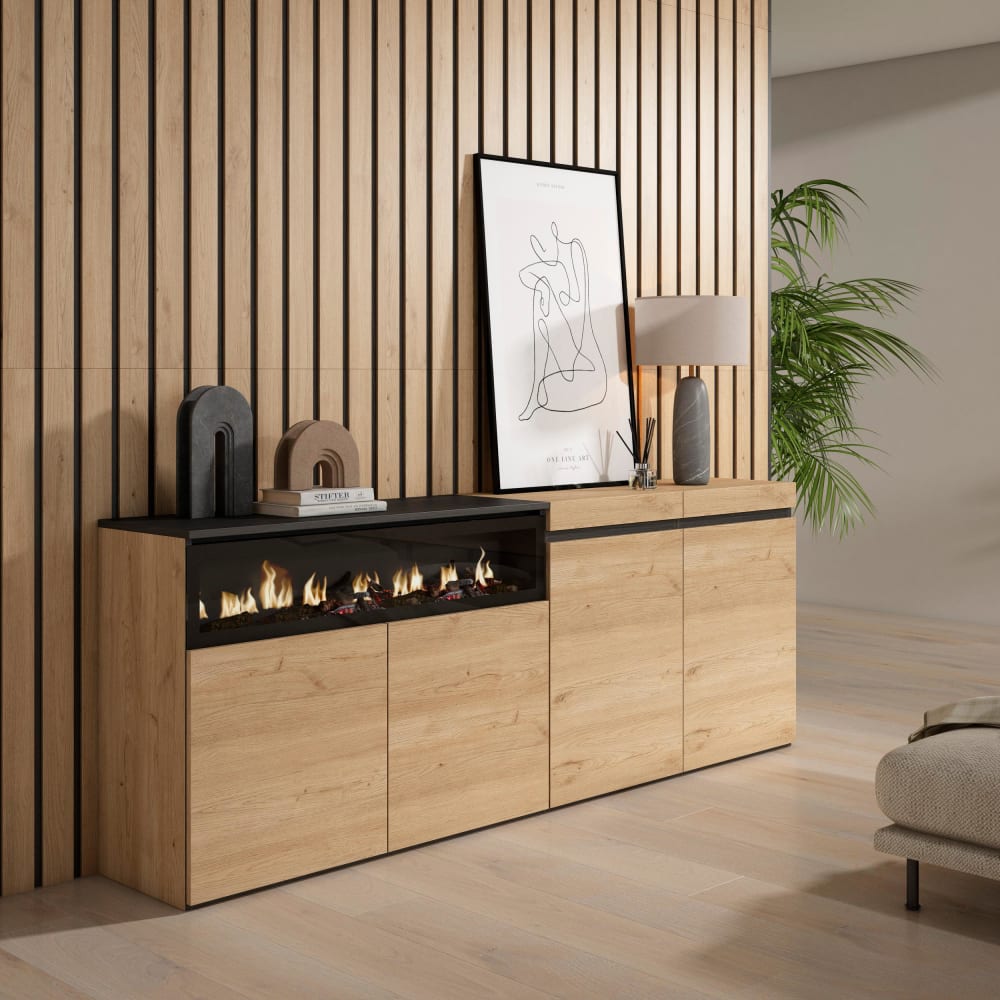Détail du foyer LED du buffet COZY