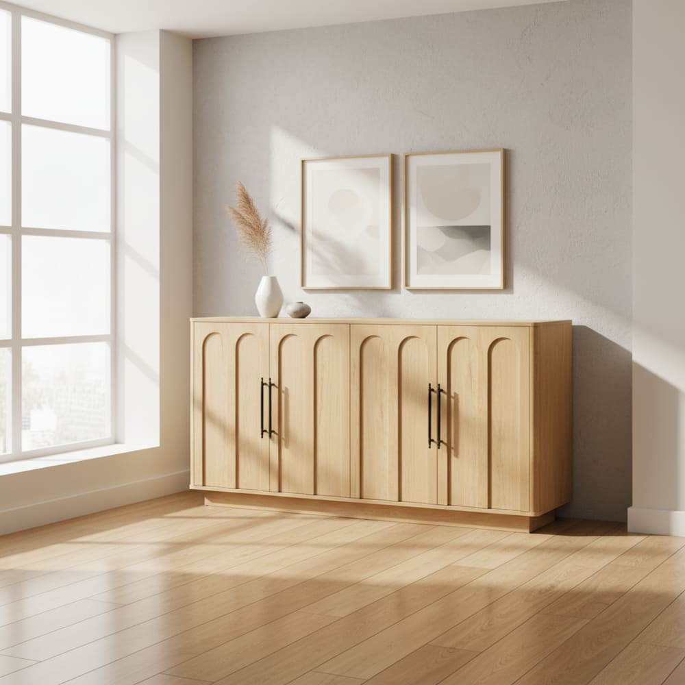 Buffet URBAN MEUBLE portes ouvertes sur ses étagères