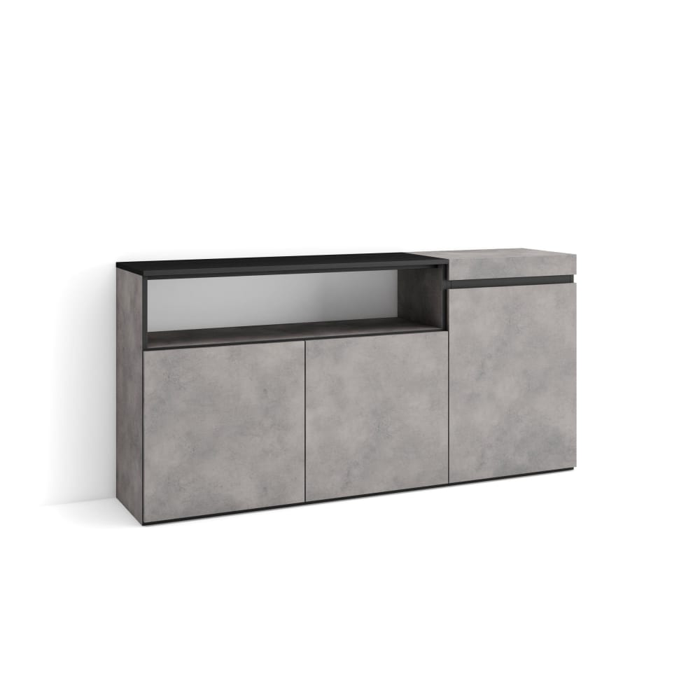 Buffet COZY effet ciment et noir 150 cm à trois portes