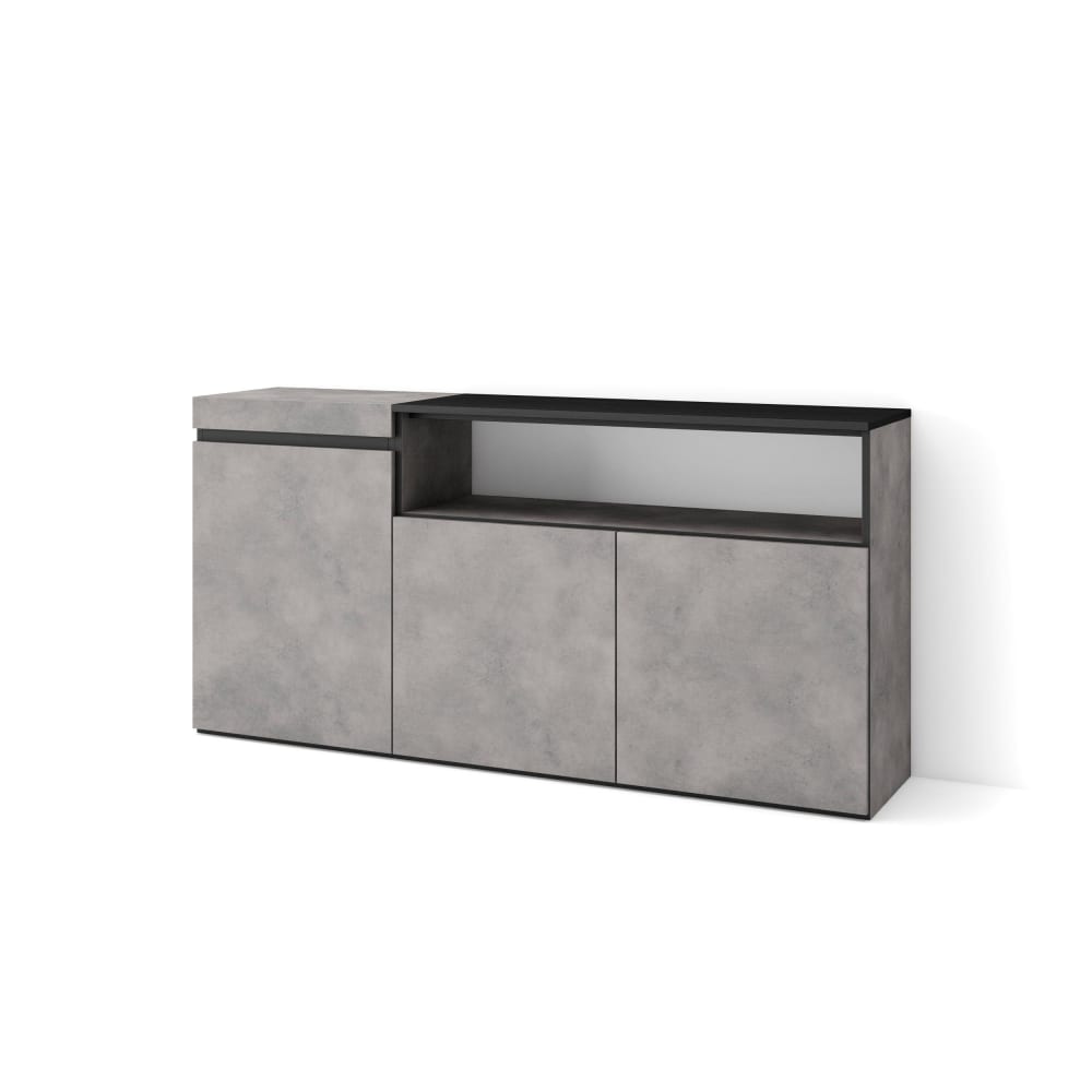 Petit buffet COZY effet ciment et noir 150 cm avec 3 portes