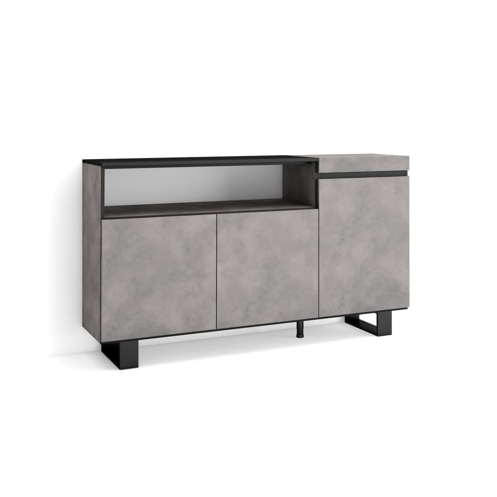 Buffet enfilade COZY effet ciment 150 cm sur pieds métal noir