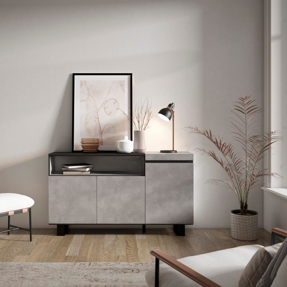 Détail de la teinte ciment du buffet COZY