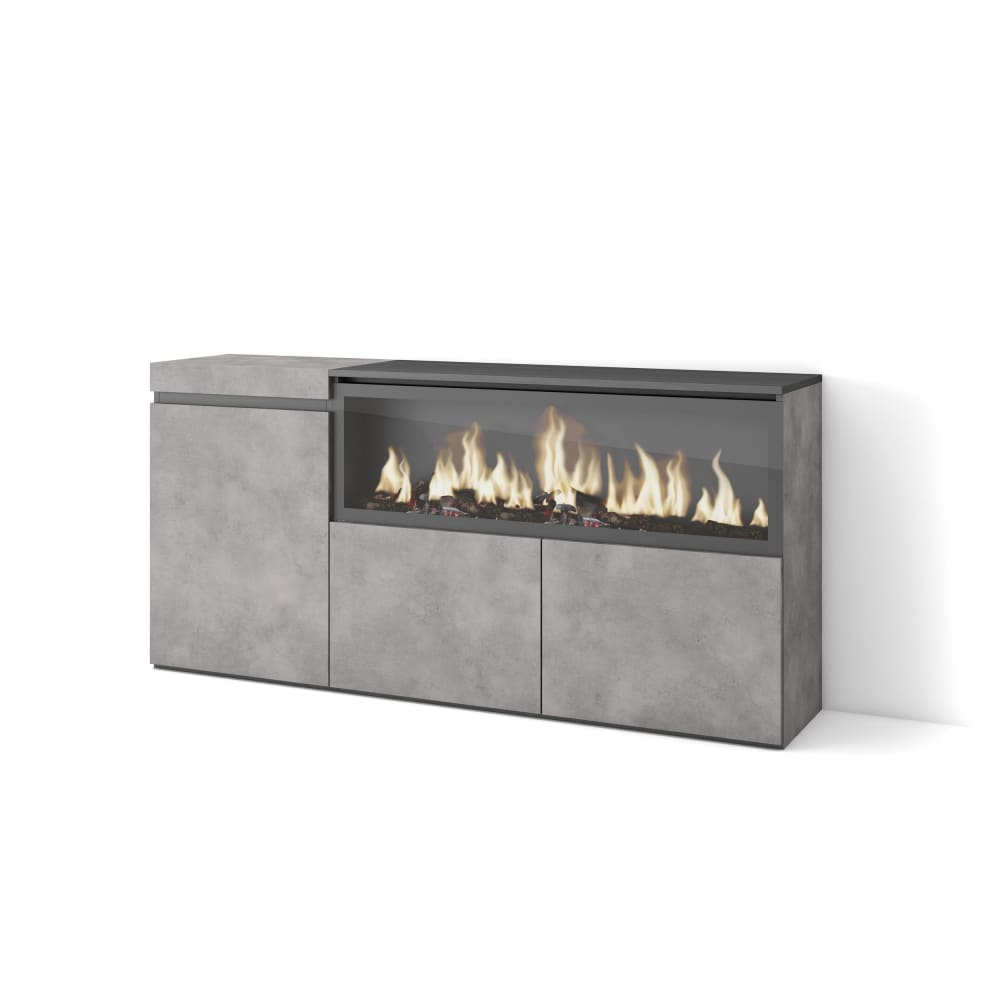 Buffet enfilade COZY effet ciment 158 cm avec cheminée XXL