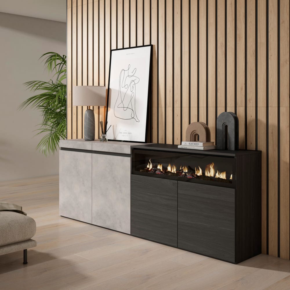Détail du foyer LED du buffet COZY