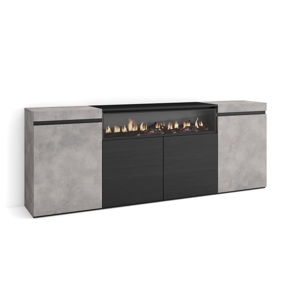 Buffet enfilade COZY effet ciment et noir 3 portes 200 cm