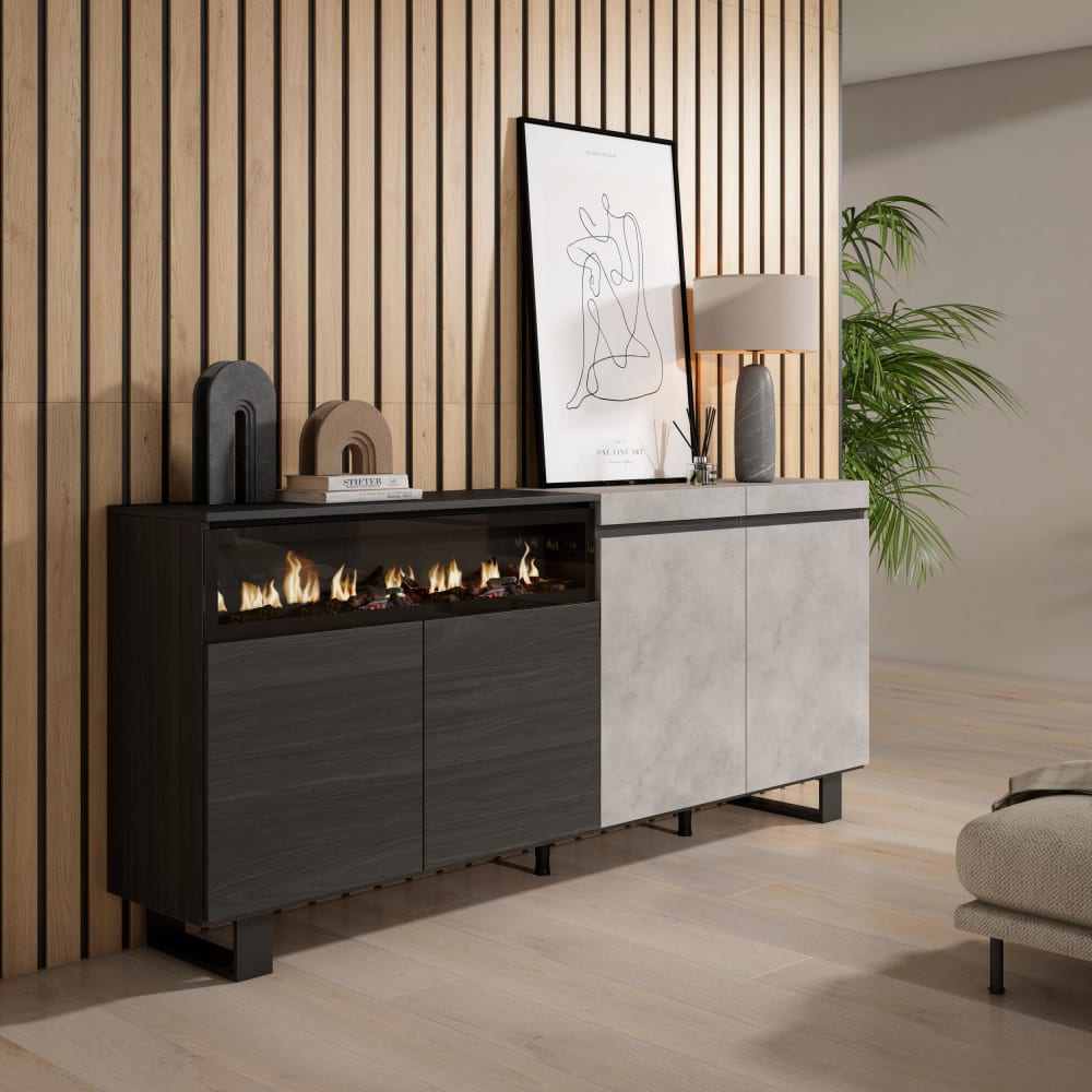 Détail du foyer LED du buffet COZY