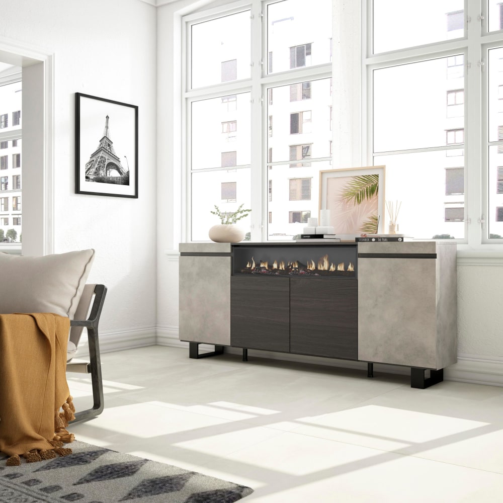 Détail de la cheminée LED du buffet COZY