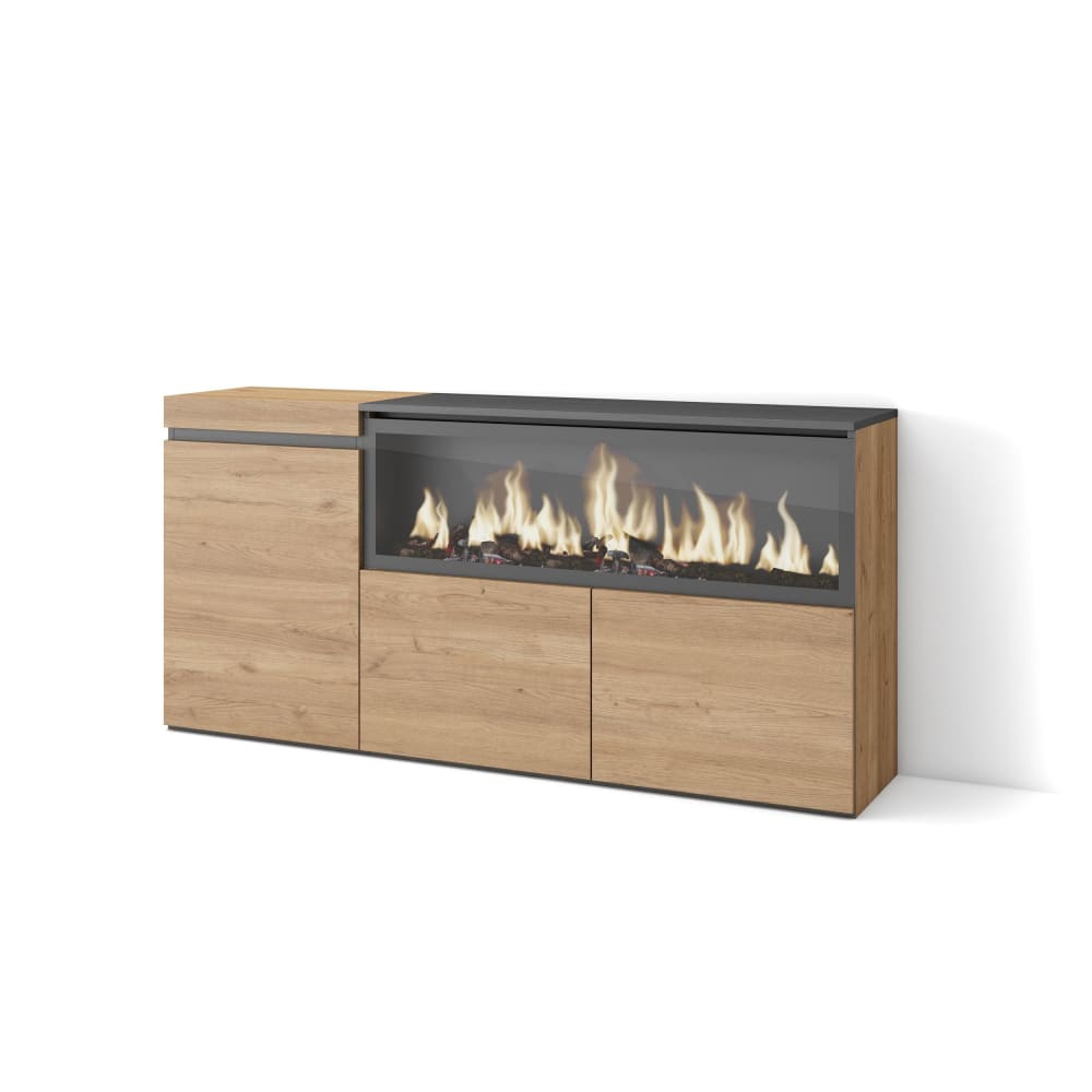Buffet COZY effet chêne avec cheminée LED XXL 158 cm