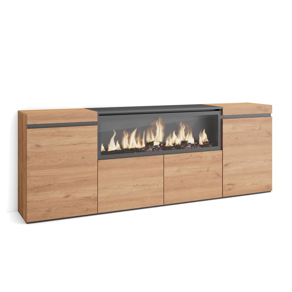 Grand buffet COZY effet chêne 208 cm avec foyer LED XXL