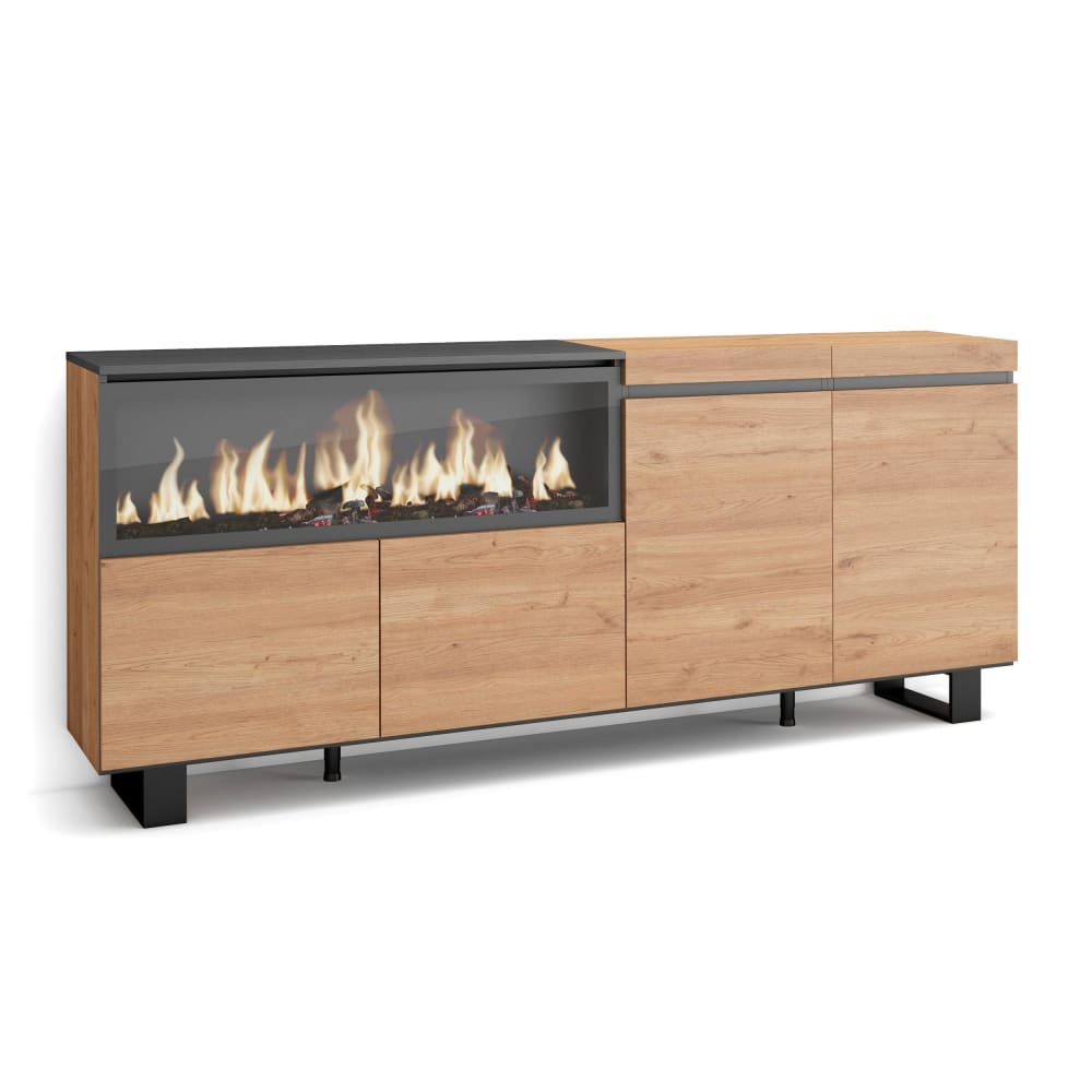 Buffet bahut COZY effet chêne et noir 208 cm sur pieds acier