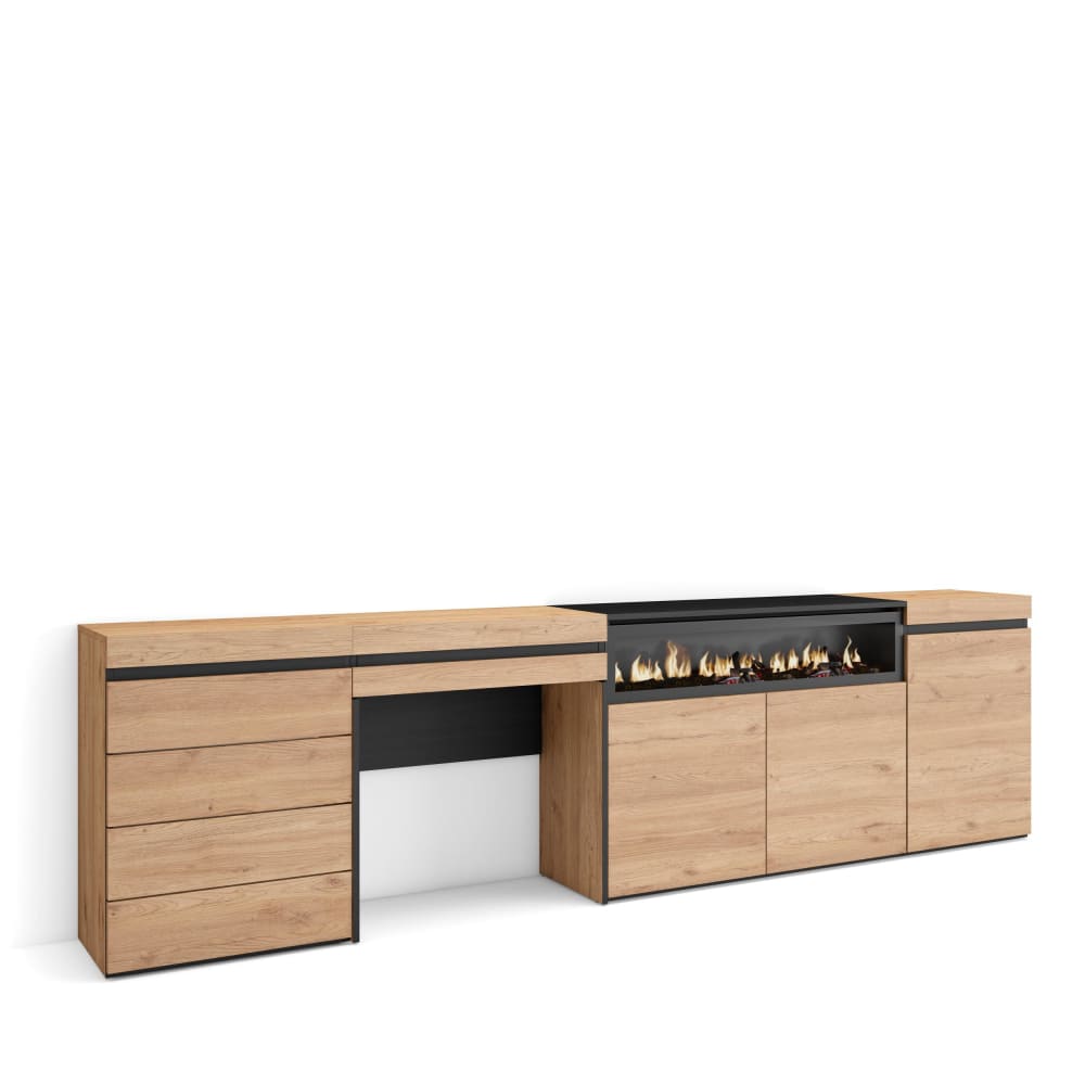 Très grand buffet COZY effet chêne 3 portes et tiroirs 277 cm