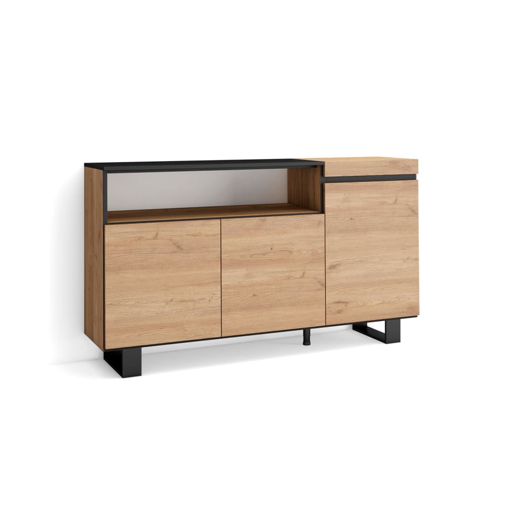 Buffet bahut COZY chêne et noir 150 cm sur pieds en bois