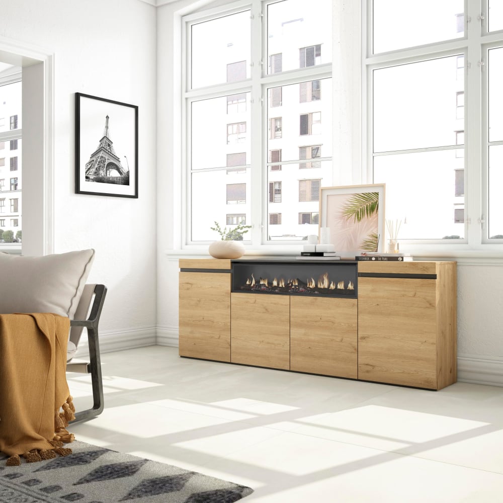 Détail du contraste chêne et noir sur le buffet COZY