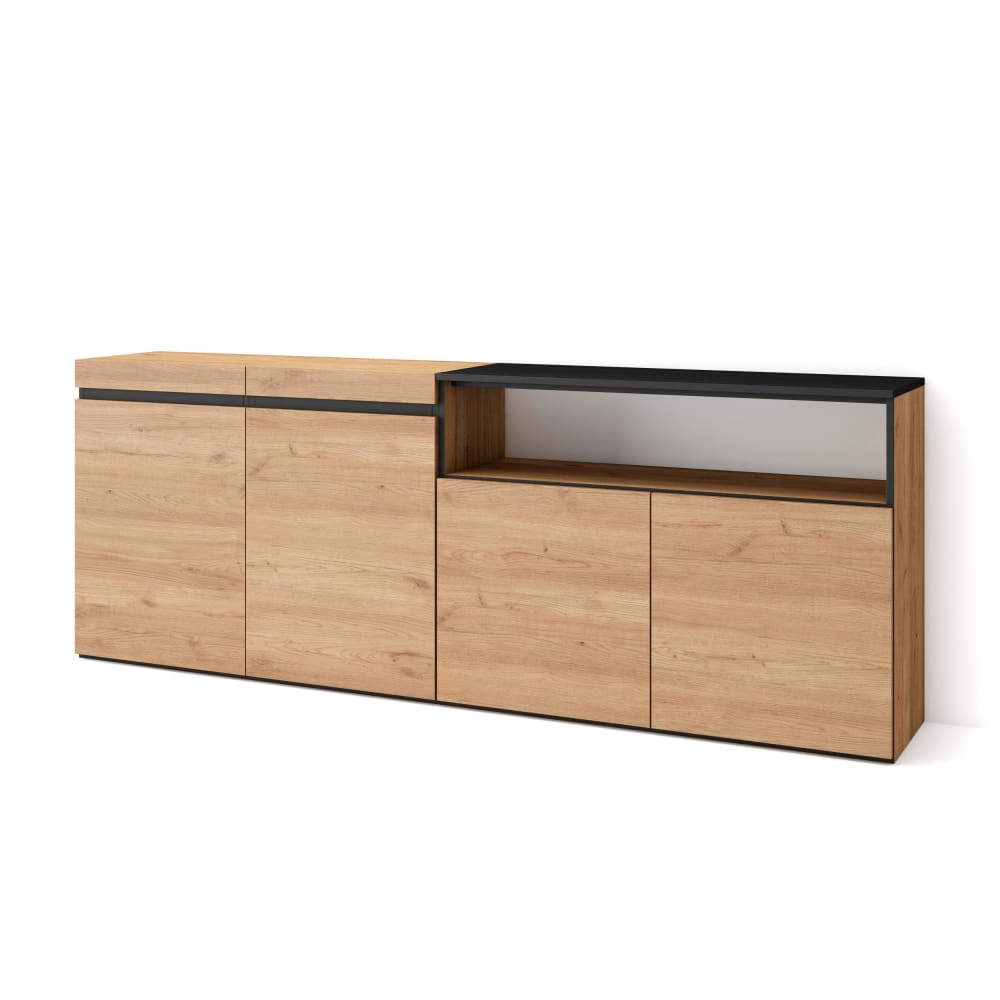 Grand buffet COZY effet chêne et noir 3 portes 200 cm