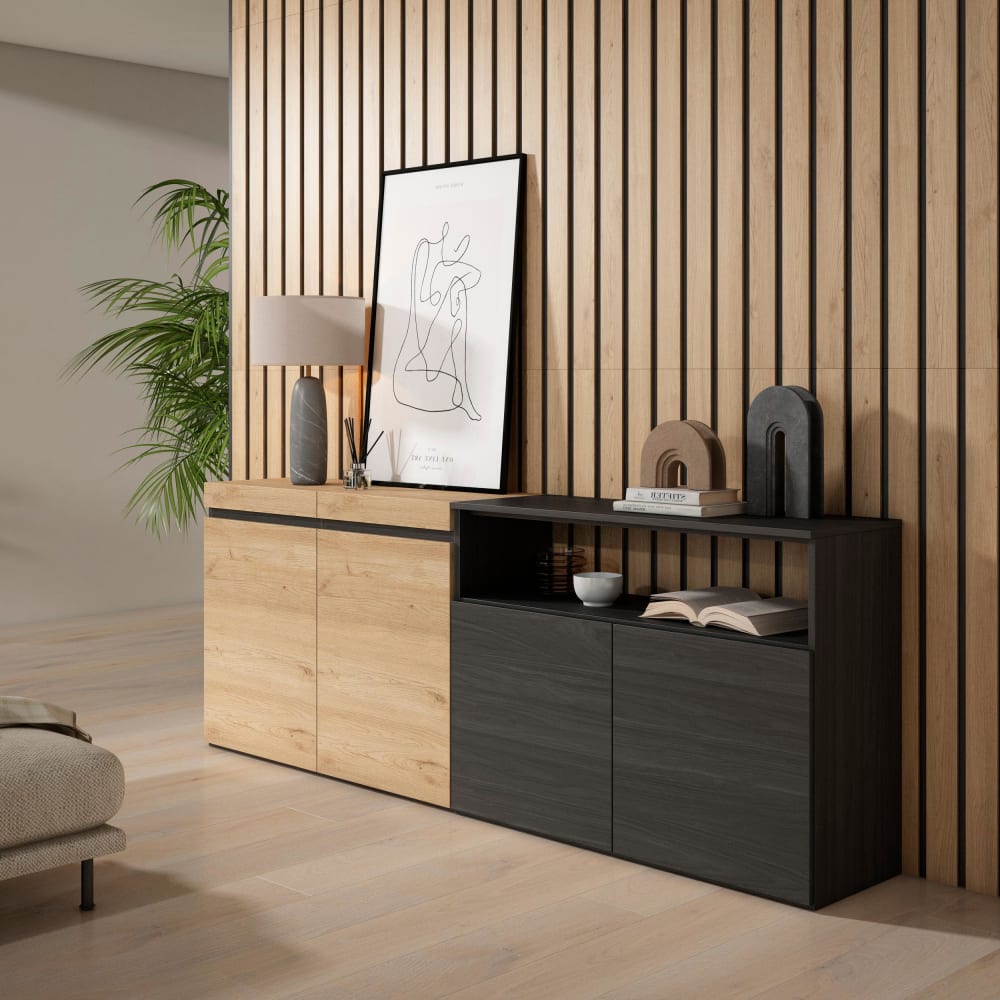 Détail de la porte effet chêne du buffet COZY