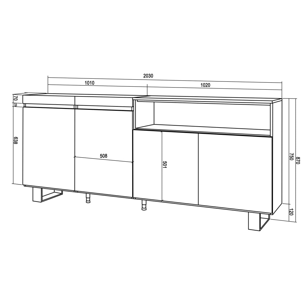 Buffet COZY portes ouvertes sur son module central