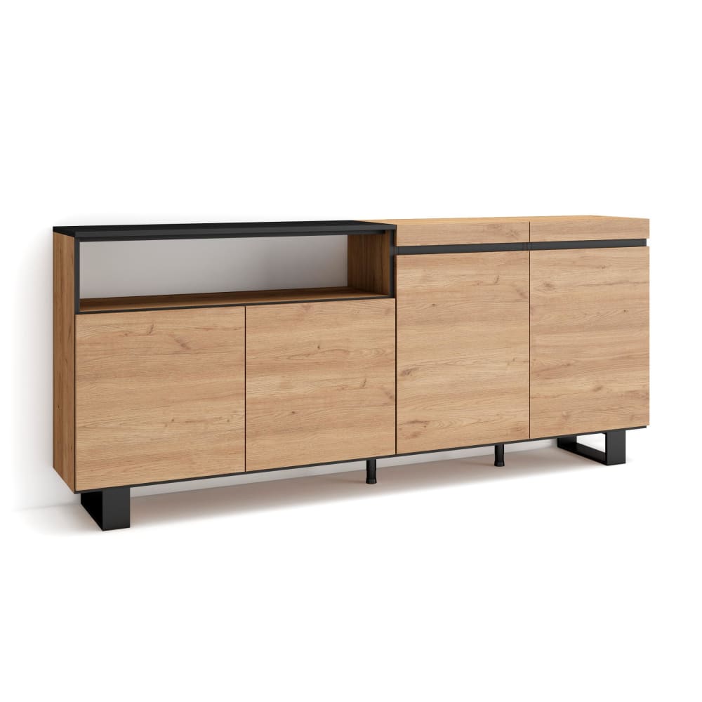 Buffet enfilade COZY chêne et noir 200 cm avec pieds en bois