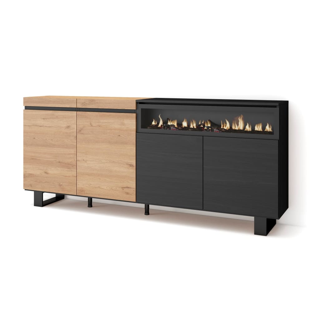 Buffet enfilade COZY chêne et noir 200 cm sur pieds métal