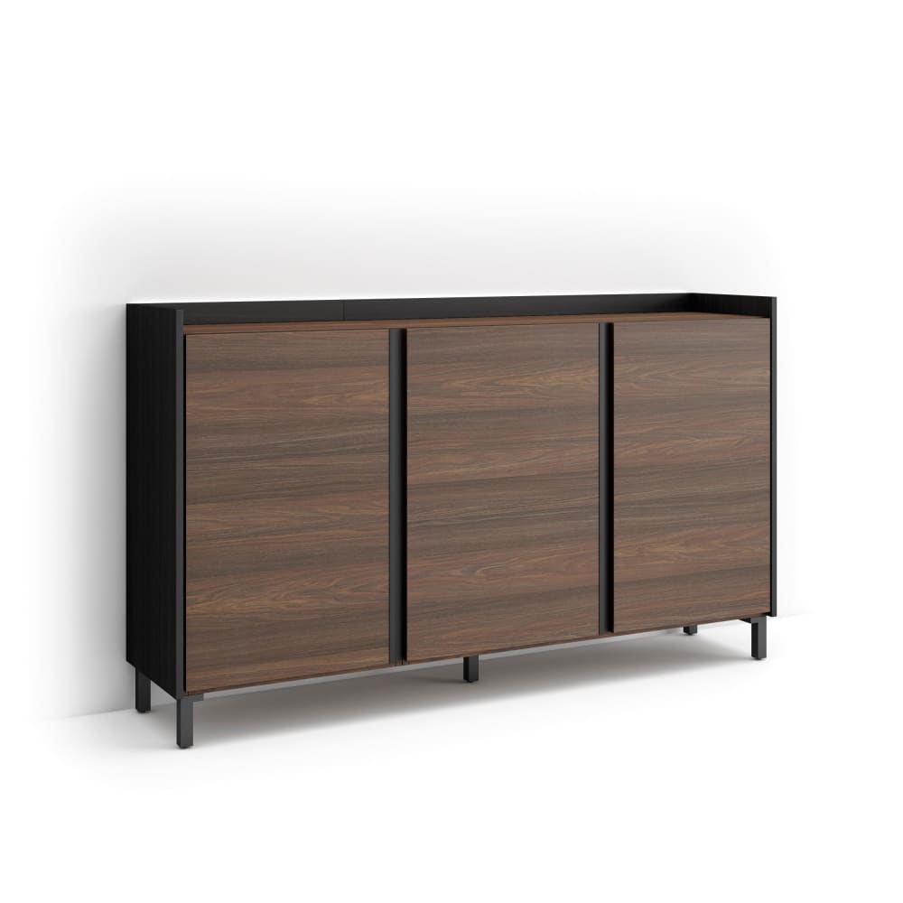 Buffet PULLER chêne foncé et noir 156 cm avec éclairage LED