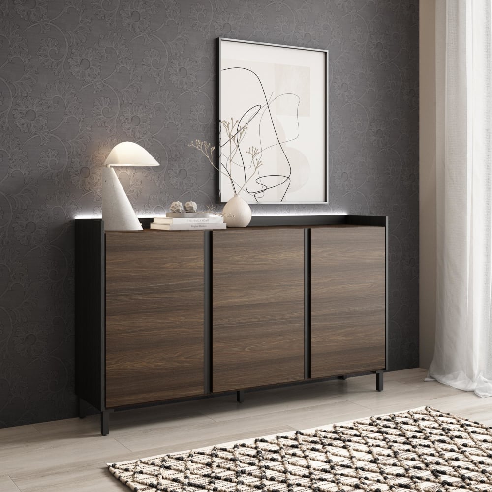 Détail des poignées aluminium du buffet PULLER