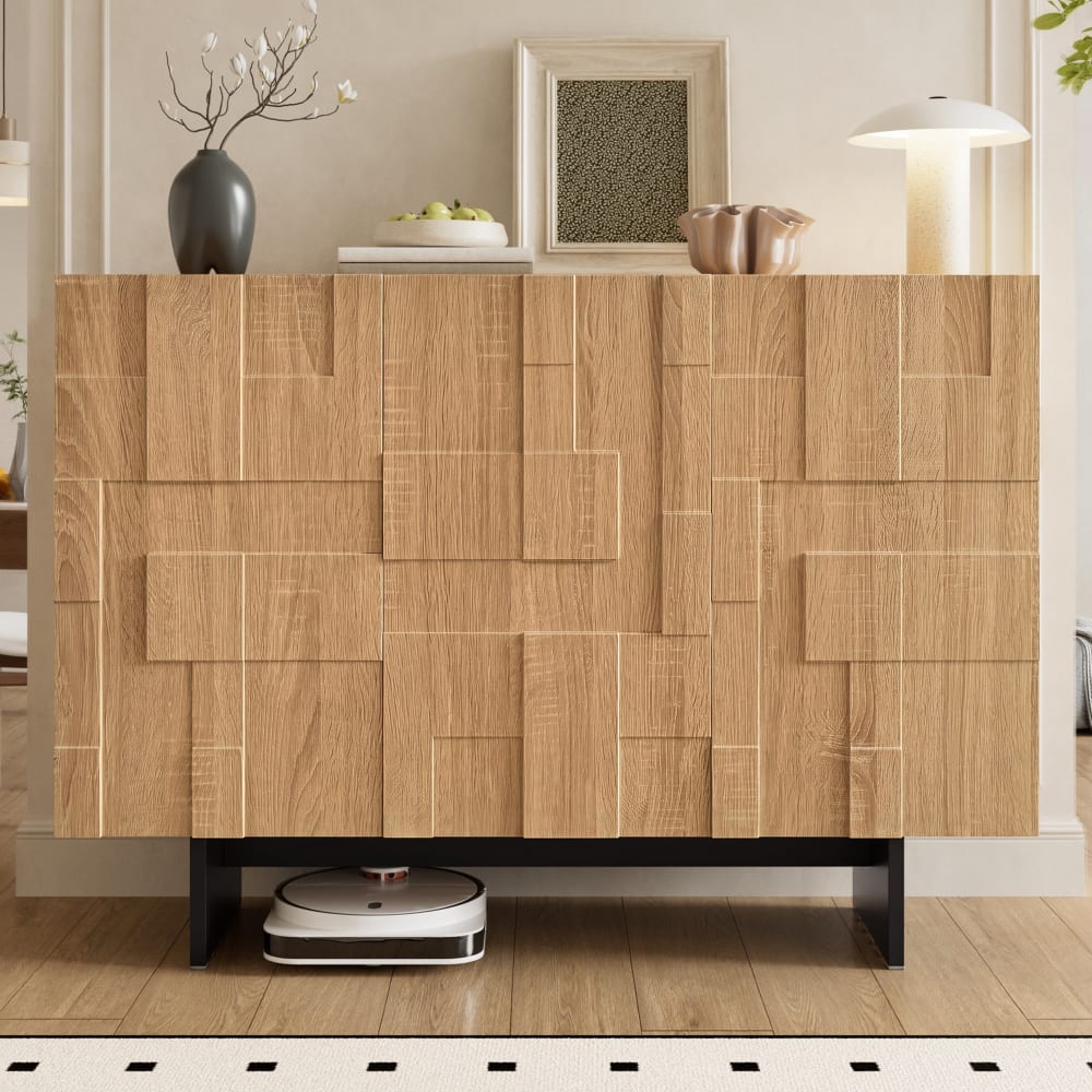 Détail du relief géométrique des portes du buffet URBAN MEUBLE