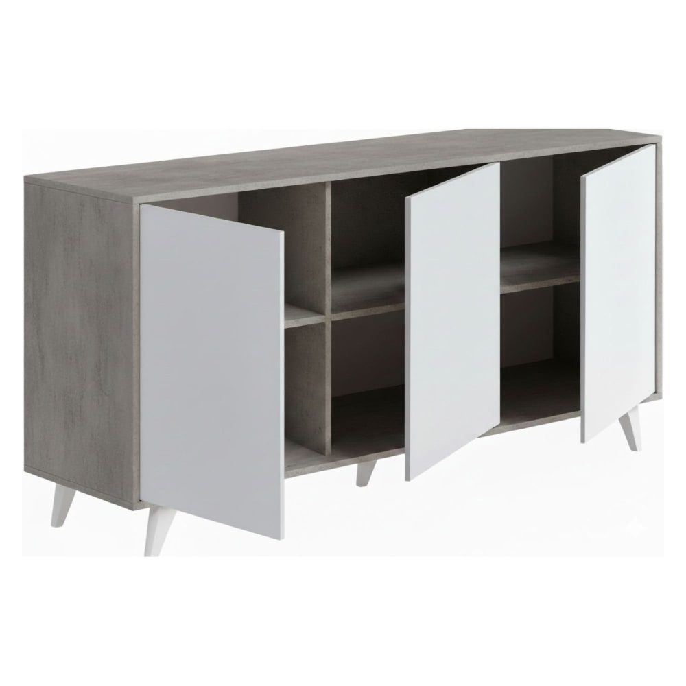 Buffet ANNINA gris clair et blanc 154 cm à 6 compartiments
