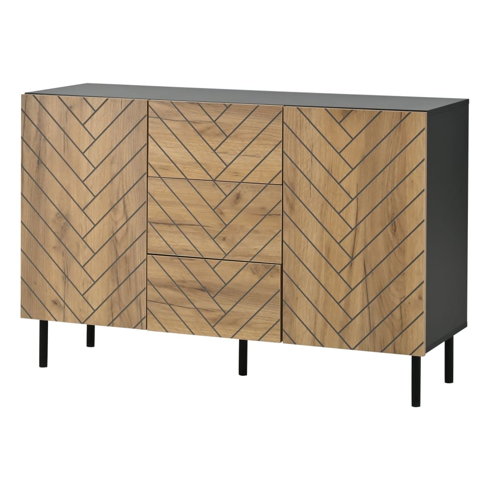 Buffet URBAN MEUBLE effet bois motif chevron 120 cm avec 2 portes et 3 tiroirs
