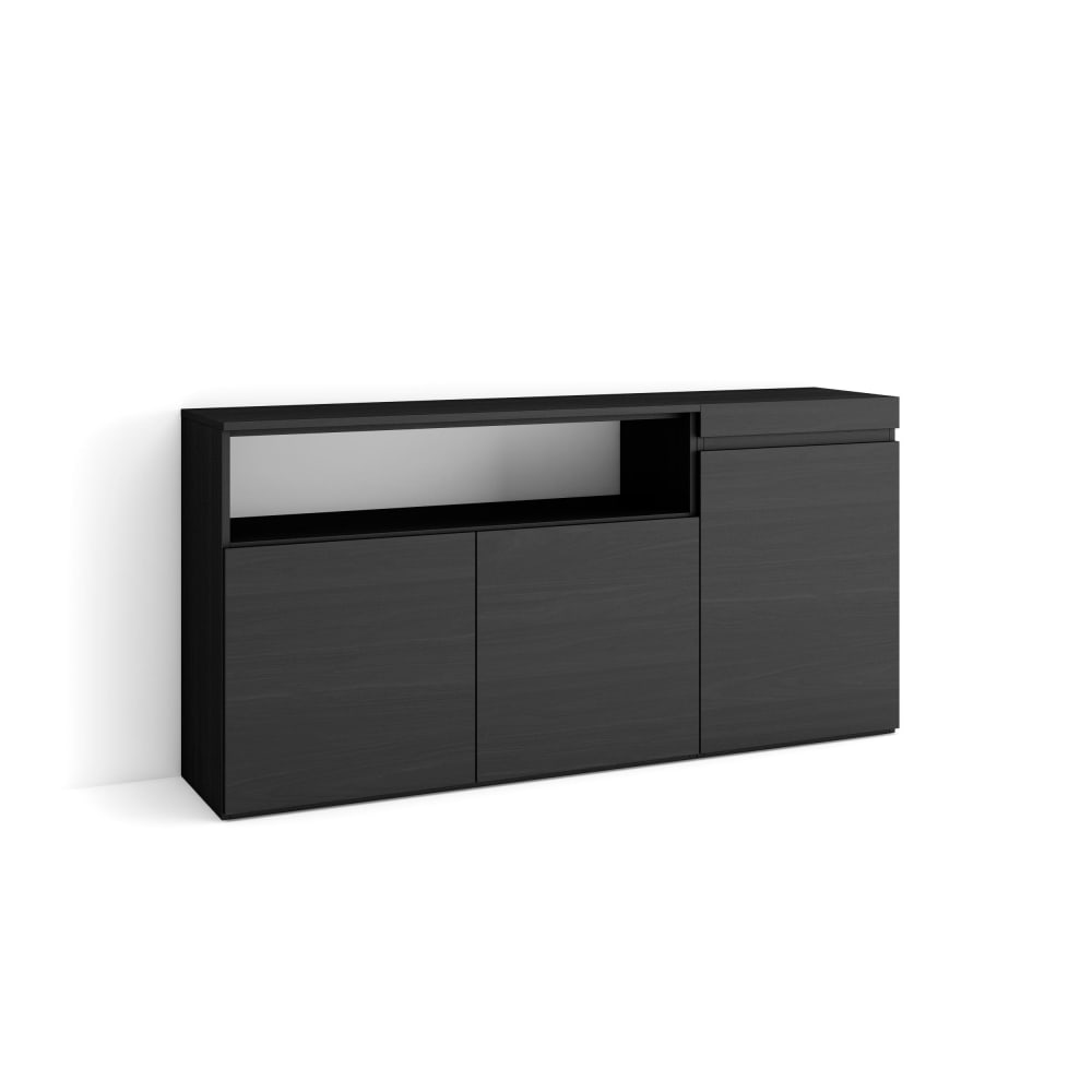 Petit buffet enfilade COZY noir effet bois 150 cm