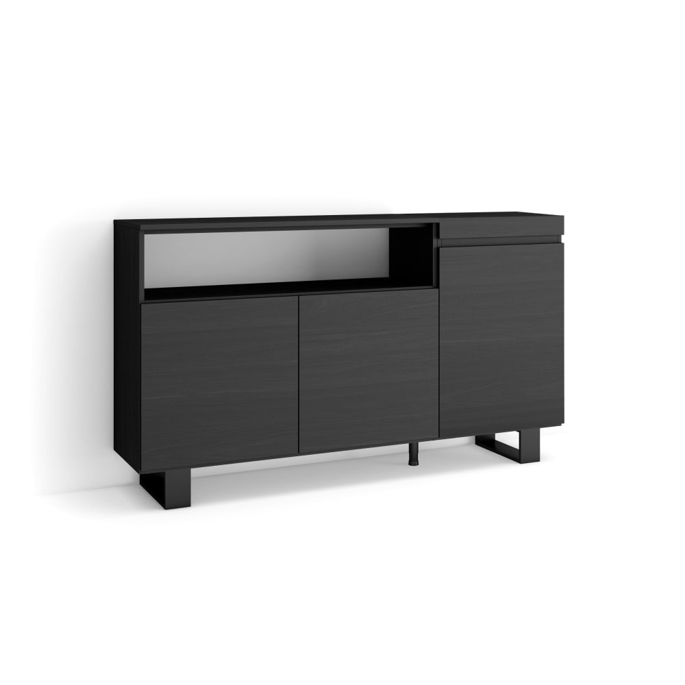 Buffet COZY noir 150 cm sur pieds métal industriels