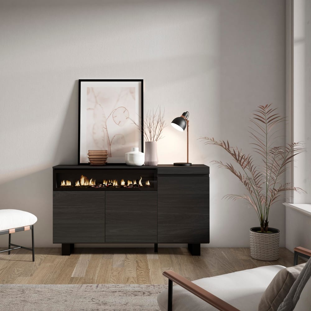 Détail du foyer LED du buffet COZY