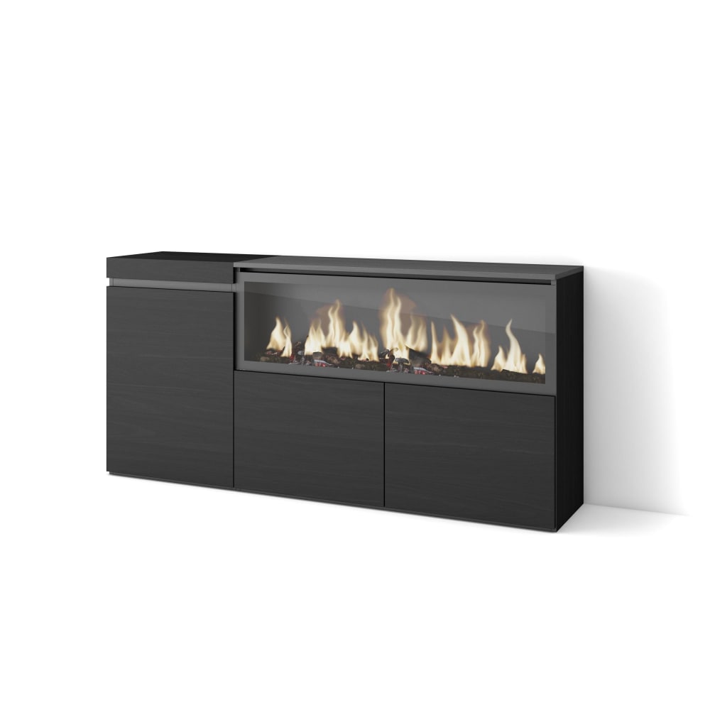 Buffet COZY noir 158 cm avec foyer LED XXL et 3 portes