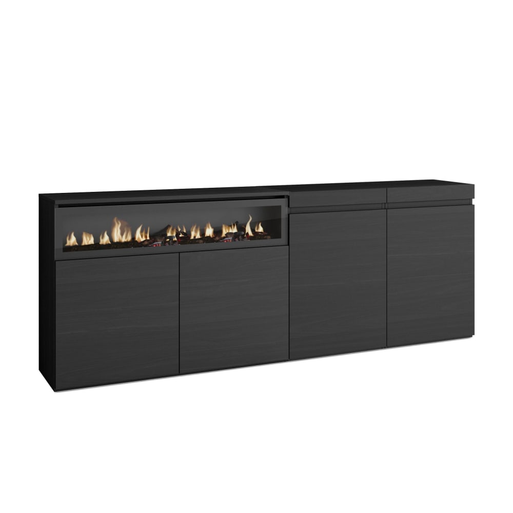 Buffet COZY noir 200 cm avec cheminée LED intégrée